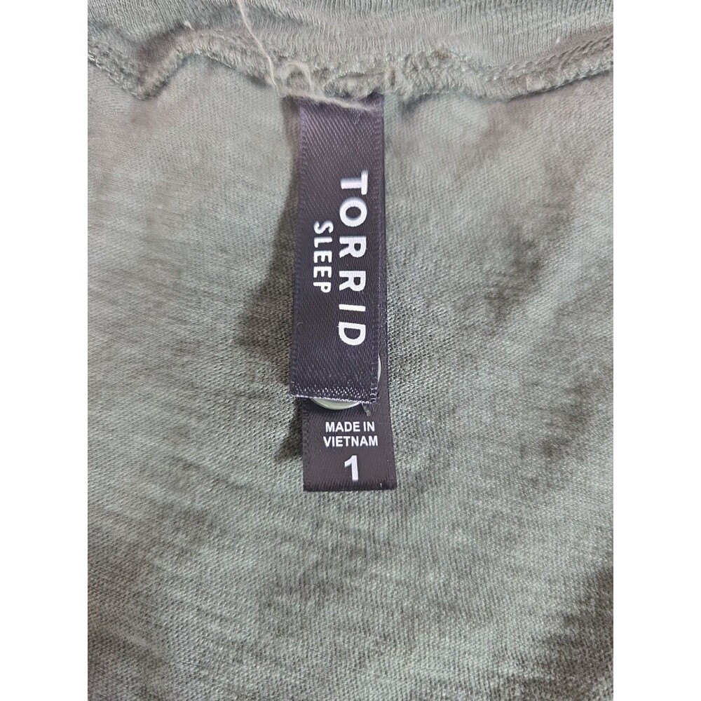 Torrid Sleep Sz 1 Green Short Sleeve Button Down Sleep Dress Pockets 100% Cotton - Picture 6 of 9